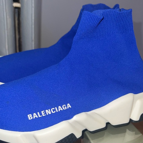 Balenciaga Blue Knit Slip-On Speed Trainers